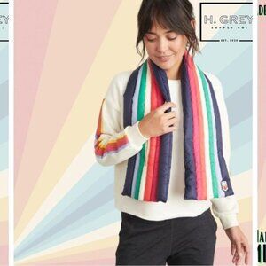 Marine Layer X Lost & Found puffer scarf Navy/multi stripe one size womens new